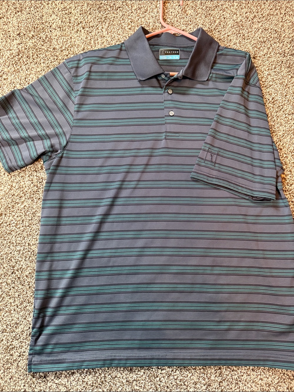 PGA Tour Men’s Striped Polo - Black & Teal